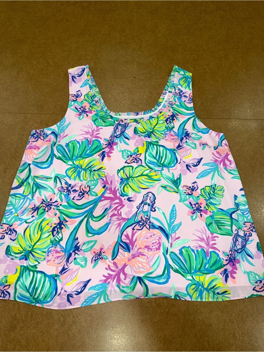 Lilly Pulitzer Carlene Mermaid in the Shade • Pink Tropical Floral Tank Top • XL